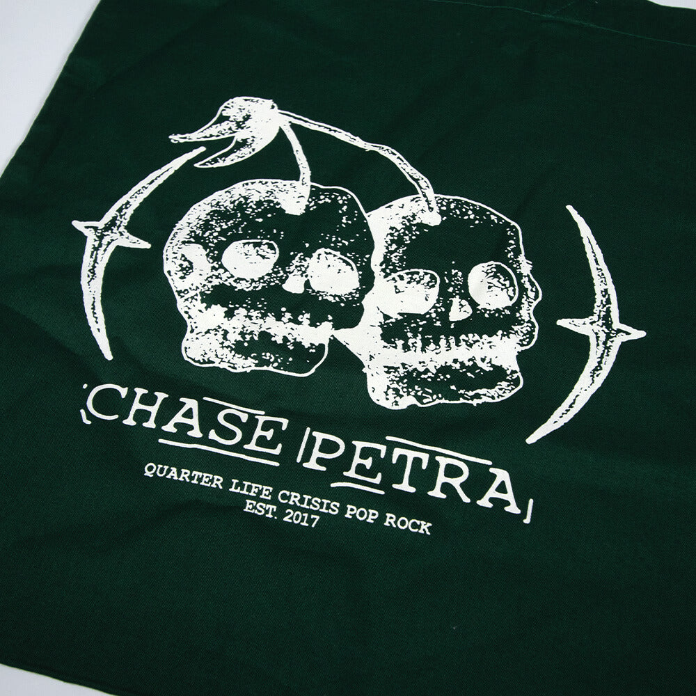 Cherry Skull Tote Bag - Bottle Green