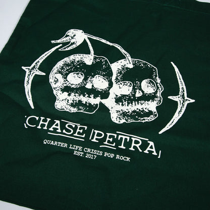 Cherry Skull Tote Bag - Bottle Green