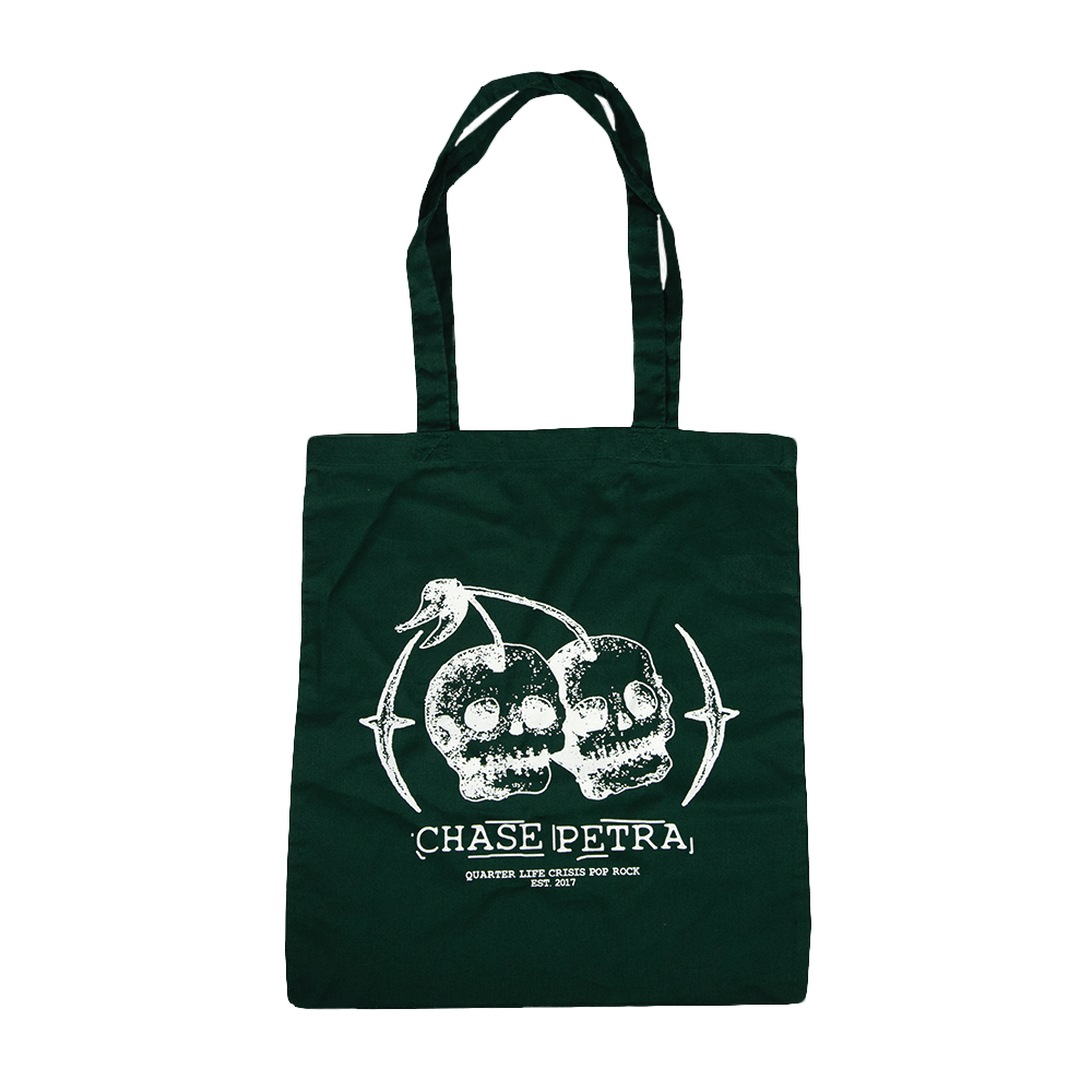 Cherry Skull Tote Bag - Bottle Green
